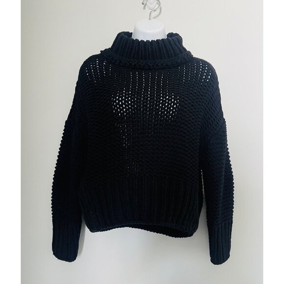 Free People Black Chunky Knit Turtleneck Sweater XS - Picture 1 of 7